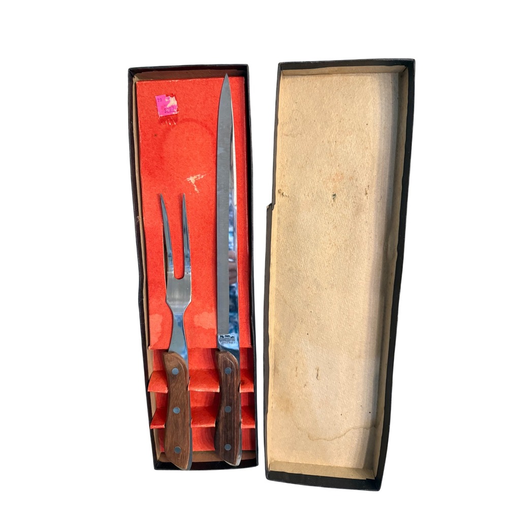 Vint Stainless Steel Carving Set Wood Handle Knife Fork By Regent Swords Japan